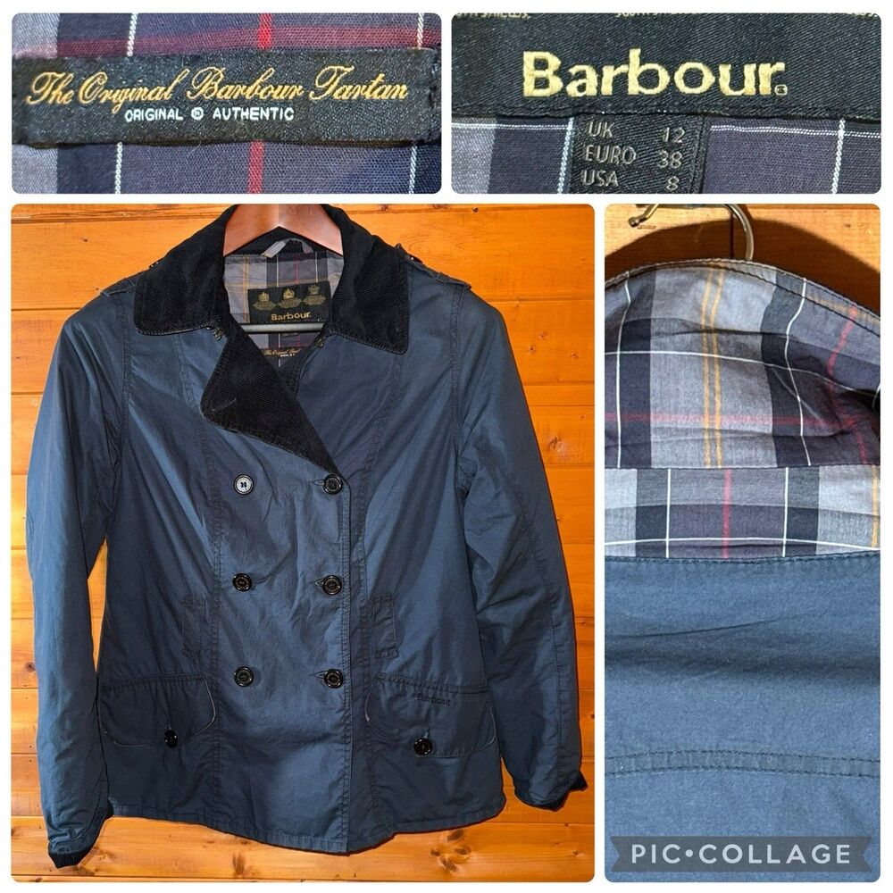 Barbour Navy Utility Jacket with Black Corduroy Collar Sz 6/8 US